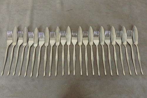 A FANTASTIC "MODERN" 12 SETTING "RODD" 18-8 STAINLESS STEEL FISH KNIFE AND FORK SET