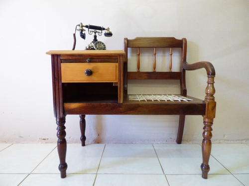 A STUNNING YELLOW WOOD AND IMBUI TELEPHONE TABLE w STORAGE DRAWER IN EXCELLENT CONDITION! BEAUTIFUL!