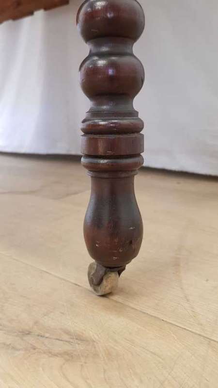 A stunning antique solid oak wash stand with cobalt-blue tiles, grey granite top and bobbin legs