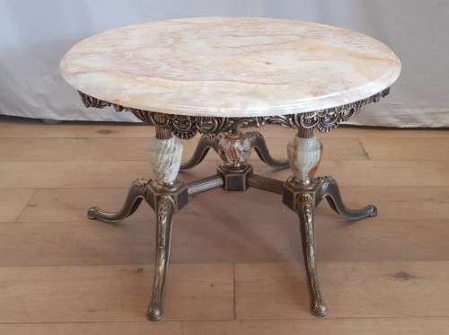 An exquisite and beautifully made round Italian marble and ornate solid brass coffee table