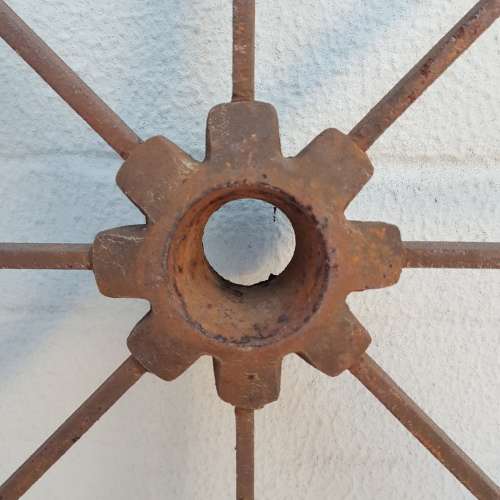 An awesome antique 8-spoke steel wagon/ carriage/ cart wheel