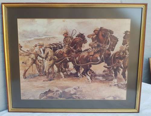 A framed behind glass print of the Boer war