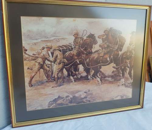 A framed behind glass print of the Boer war