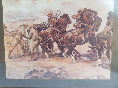 A framed behind glass print of the Boer war