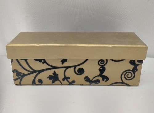 A lovely collection of 7x gold lidded boxes with black velvet brocade pattern detailing