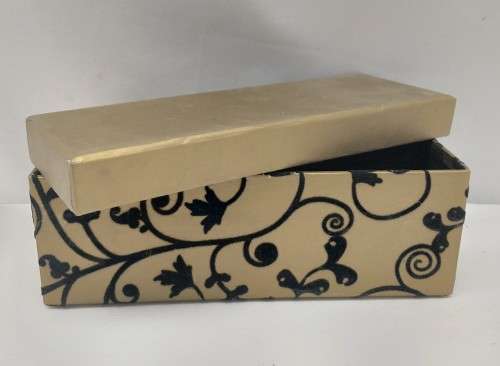A lovely collection of 7x gold lidded boxes with black velvet brocade pattern detailing