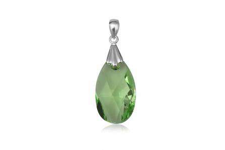 Green Peridot Swarovski Pendant with Silver Chain