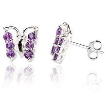 925 Silver Butterfly Earrings with Amethyst Rounds
