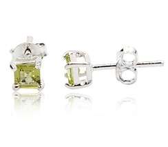 925 Silver Earrings with Peridot Squares