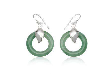 925 Silver Leave Earrings with Green Quartz