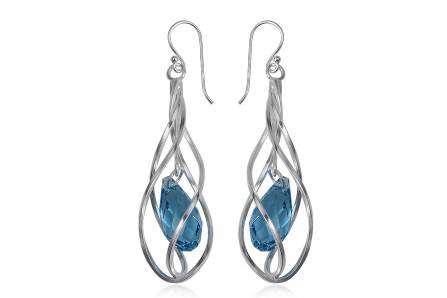 925 Silver Spiral Earrings with Aquamarine Stones