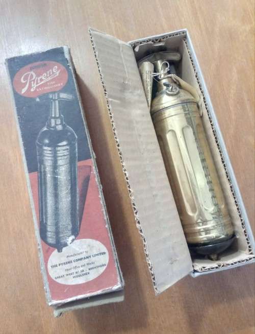 Pyrene Brass Fire Extinguisher NEW UNUSED IN BOX 1967