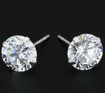 Sparkling Simulated Diamond-Solid Sterling Silver Studs