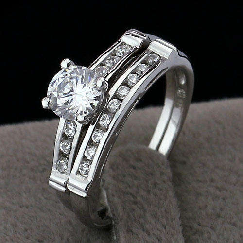 Sterling Silver Solitaire Twin Ring Set