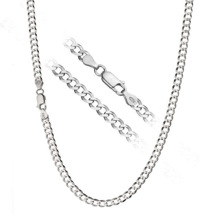 Sterling Silver Flat Curb Link Chains -55CM