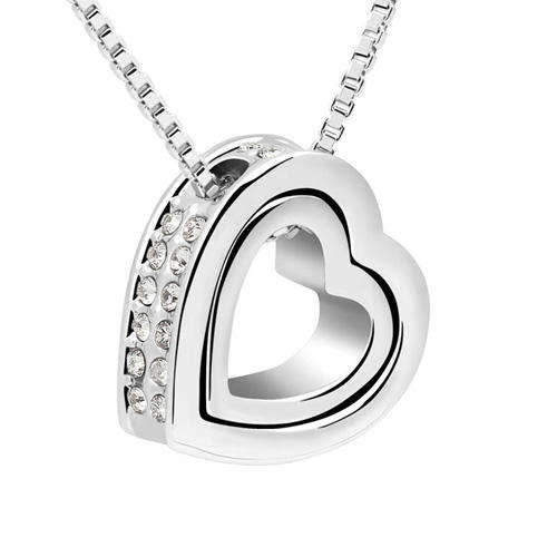 *VALENTINES DAY GIFT* 18K WGP DOUBLE HEART PENDANT "MADE WITH SWAROVSKI"