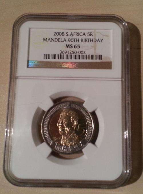 2008 MANDELA BIRTHDAY R5 COIN.***MS65*** NGC GRADED.