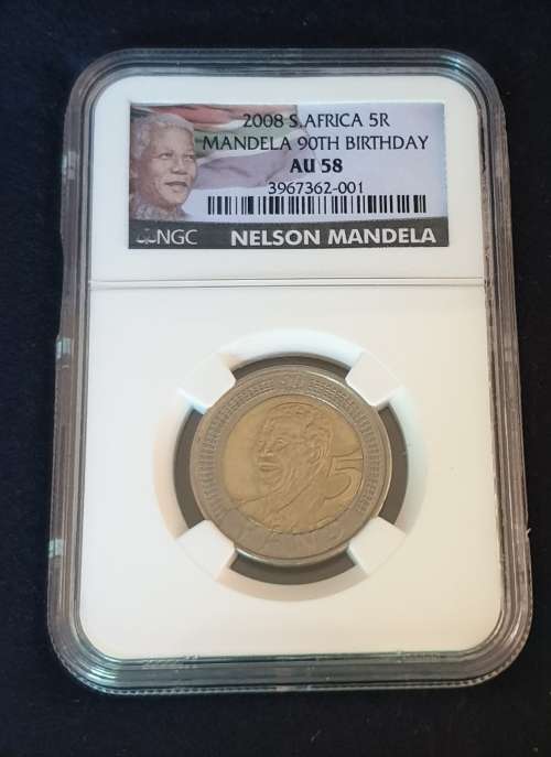 ***2008 Nelson Mandela Birthday R5 coin AU58 NGC Graded***