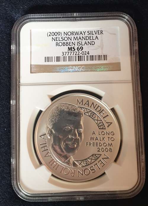 ***(2009)Norway Silver Nelson Mandela Robben Island MS69***