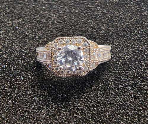 ***DAZZLING SQUARE SOLITAIRE CZ ETERNITY STERLING SILVER RING***