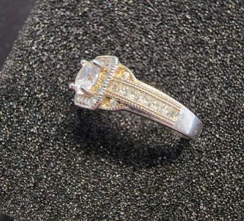 ***DAZZLING SQUARE SOLITAIRE CZ ETERNITY STERLING SILVER RING***