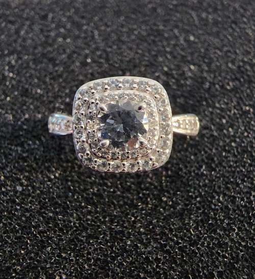 ***ELEGANT DOUBLE HALO STERLING SILVER CUBIC ZIRCONIA RING***