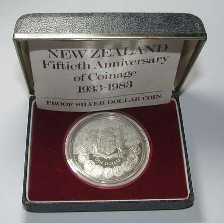 New Zealand Silver Dollar 1983 - Fiftieth Anniversary of Coinage 1933-1983