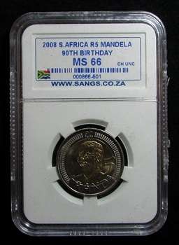 2008 Nelson Mandela 90th Birthday Coin Graded MS 66 by SANGS