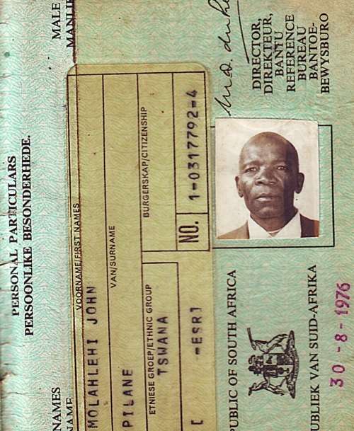 Apartheid Era Pass Book/Dompas to John Molahnleni ( Tswana ) Dated 1976