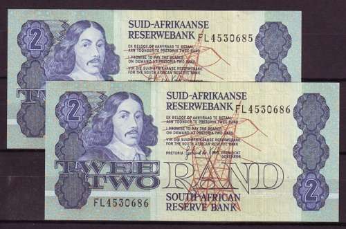 G.P.C.De Kock 3rd Issue Pair of Two Rand Notes in Sequence
