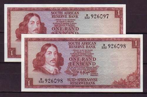 T.W.De Jongh 3rd Issue Serial Pair One Rand Notes