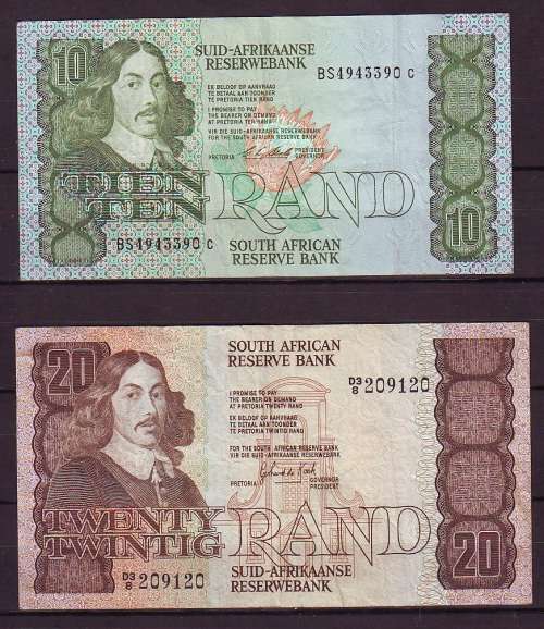 C.L Stals 1st Issue Ten Rand and G.P.C.De Kock 3rd Issue Twenty Rand Notes