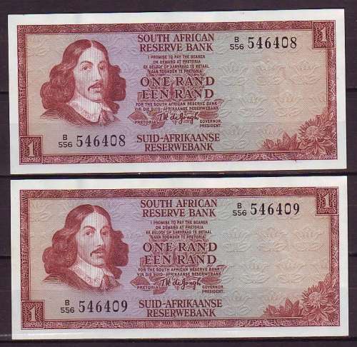 T.W.De Jongh 3rd Issue Serial Pair of One Rand Notes