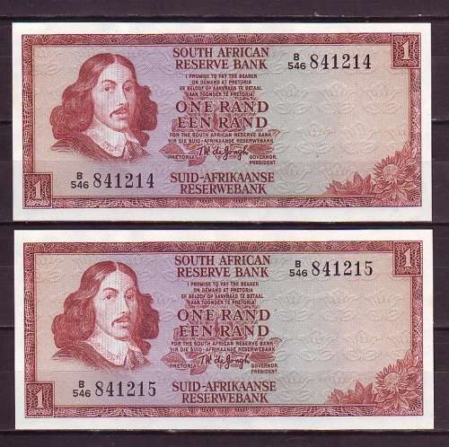 T.W.De Jongh 3rd Issue Serial Pair of One Rand Notes