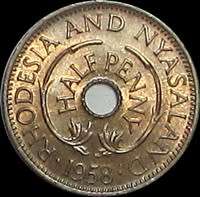 1958 Rhodesia and Nyasaland 1/2 Penny