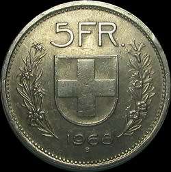 1968 Helvetia/Swiss 5 Franc