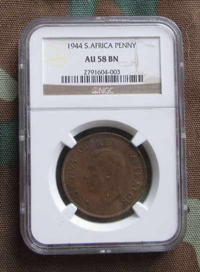 1944 Union of South Africa Penny - NGC Graded AU58