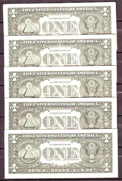 United Stated - 5 by Circulated $1 Dollar Notes
