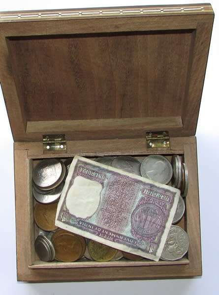 Vintage Inlay Box with over 100 South African/International Coins