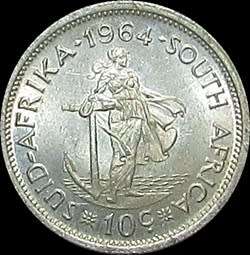 1964 Republic of South Africa 10 Cent Piece - Silver