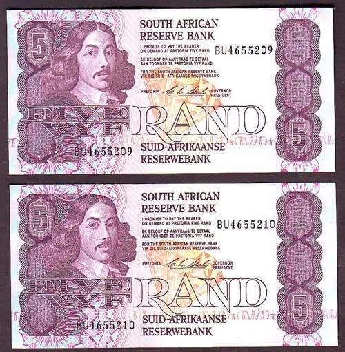 Republic of South Africa - C.L Stals 2 by R5 Notes in Sequence and UNC