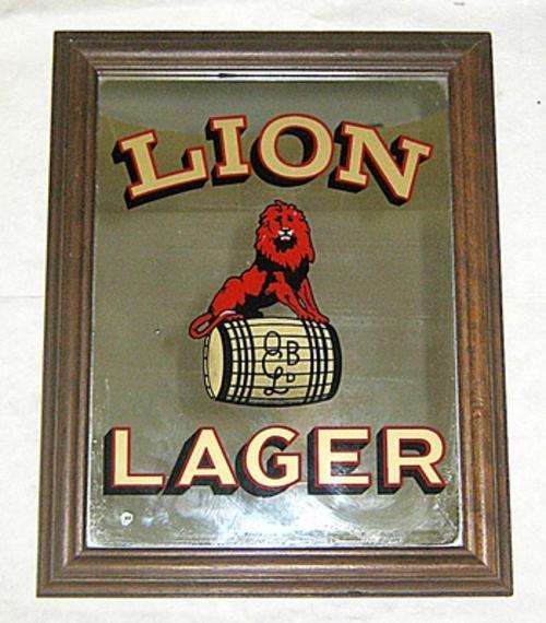 Large " Lion Lager " Framed Bar Mirror