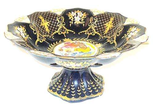 Large Cobalt Blue 24CT Gold Footed Fruit Bowl