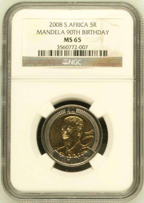 Graded - Nelson Mandela 90TH Birthday Five Rand - MS 65