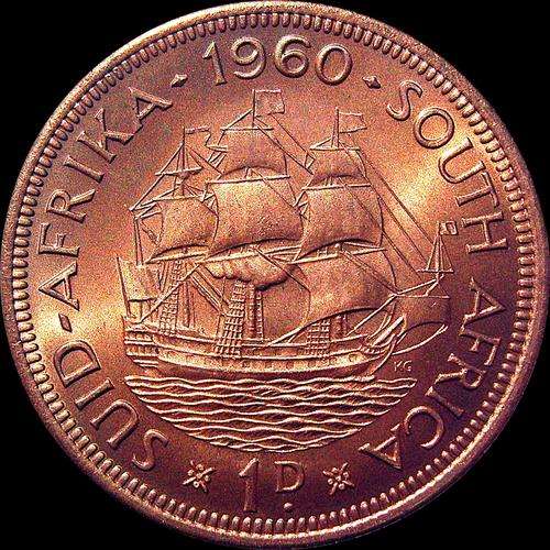 Union Of South Africa 1960 Red 1D Penny - Brilliant Uncirculated Condition