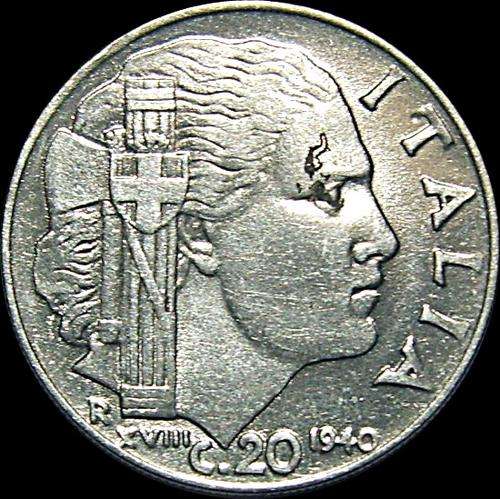 Italy 1940 Twenty Cent Piece in A/UNC Condition ( World War Two Era )