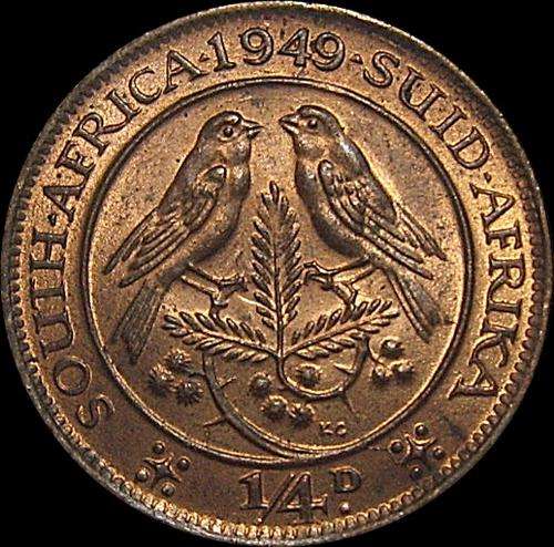 1949 Union of South Africa 1/4D Penny - Uncirculated