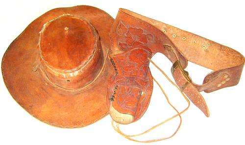 Vintage Genuine Leather Hat and Gun Holster