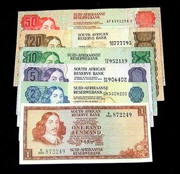 Complete Type Set of Circulated Jan van Riebeeck Bank Notes - R 50.00 To R 1.00