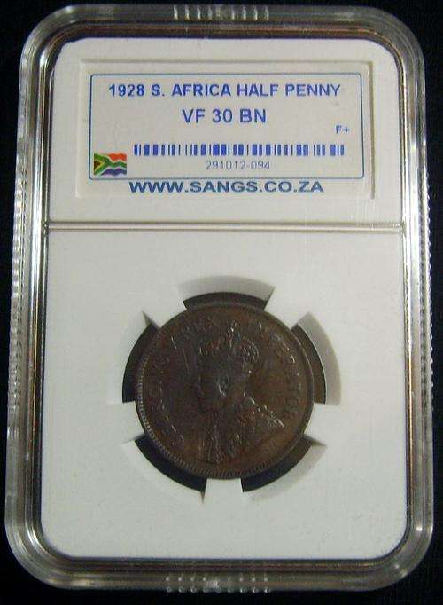 1928 Union of South Africa Half Penny - SANGS Graded VF 30 BN